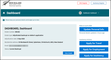 Screenshot of dashboard screen showing other options available after an application has been accepted.